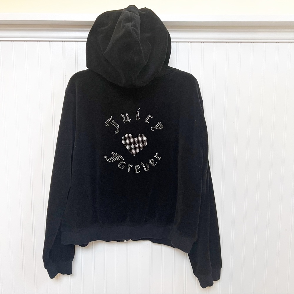 Forever 21 Black Velour Hoodie with Rhinestone 'Juicy Forever'